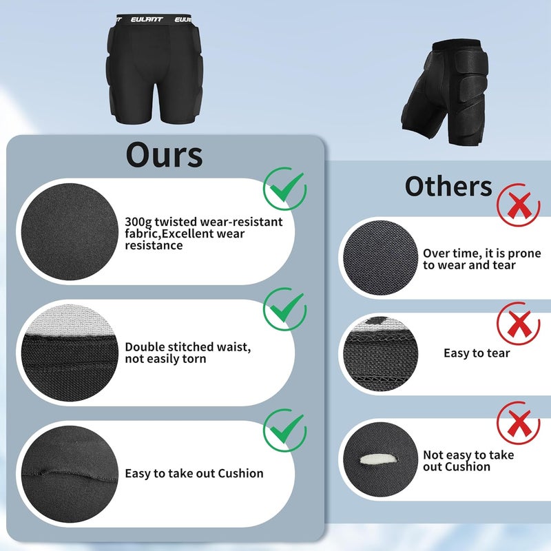 EULANT 3D Protection Hip Butt Pads Protective Padded Shorts Crash Pad Impact Gear for Skiing Skating Snowboarding - Image 3